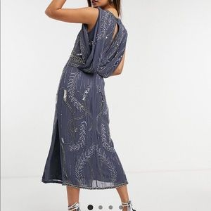 ASOS Design Drape Back Embellished Midi blues Dress Size 8